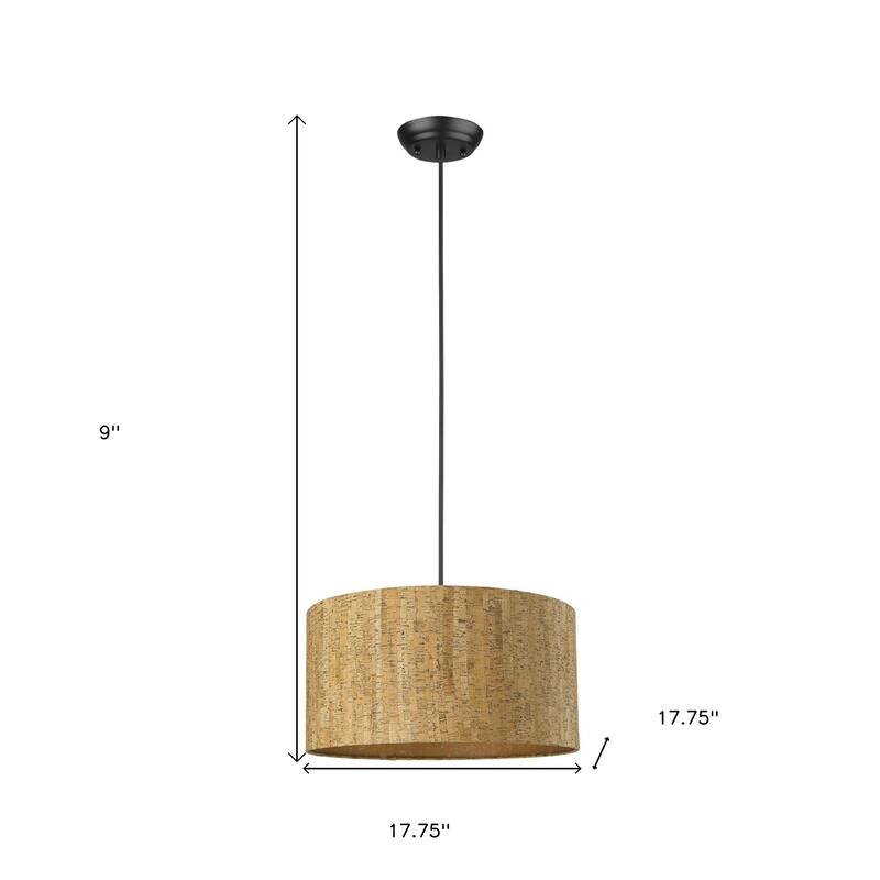 HomeRoots Matte Black Cork Shade Modern One Light Hanging Pendent Lamp - 17.75' X '9' X '17.75
