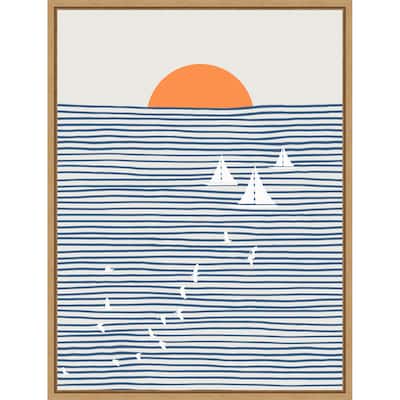 Three White Sails by Little Dean Framed Canvas Wall Art