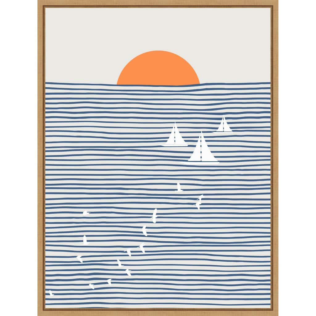 Three White Sails by Little Dean Framed Canvas Wall Art