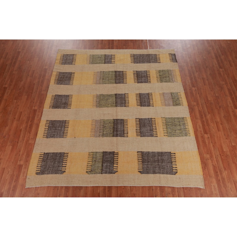 Hand Woven Oriental 100% Jute Carpet Southwestern Modern Multi-Colored Kilim Area Rug - 9' 5'' X 8' 5''