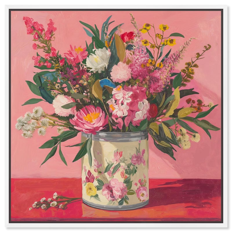 Pink Floral Tin Canvas by Art Remedy - White - 20" x 20"