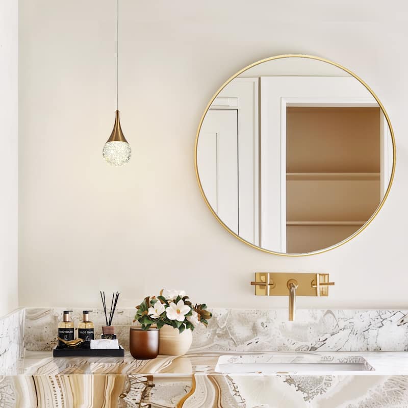 Modern Gold LED Crystal 1-Light Pendant Light for Kitchen Island Bedroom - Dia. 3.9" x H 7.7"