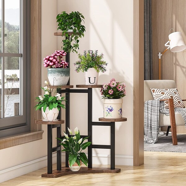 6-Tier Corner Plant Stand, Wood/Steel, Farmhouse - Bed Bath