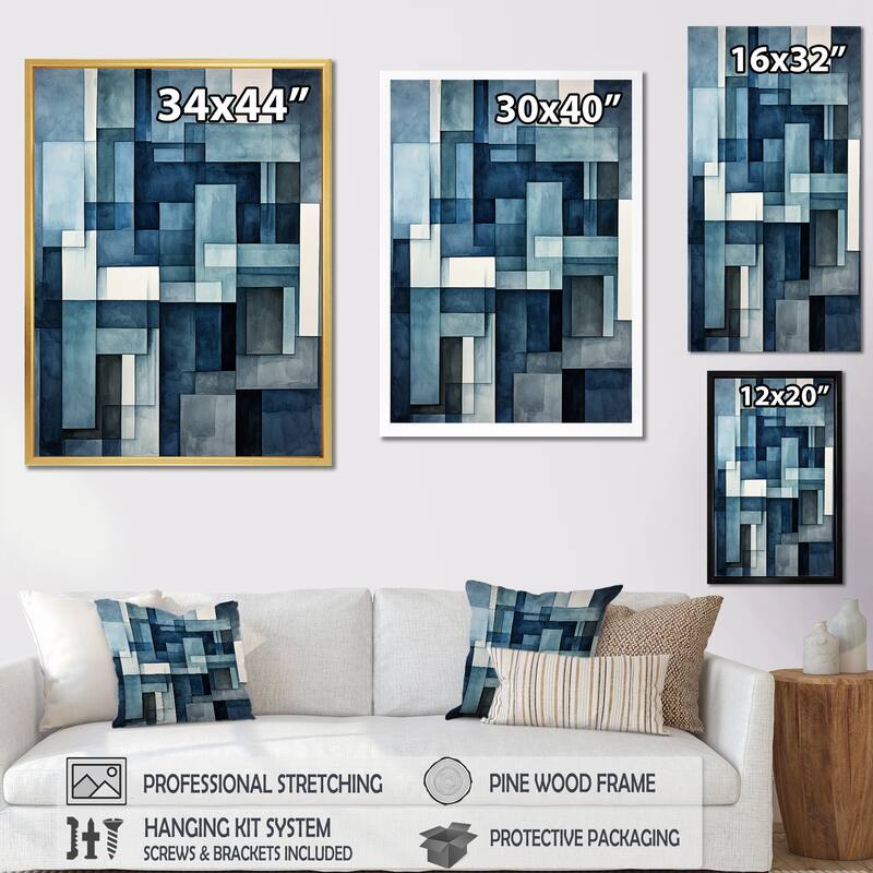 Designart "Indigo Illusion Abstract Shapes II" Abstract Shapes Wall Art