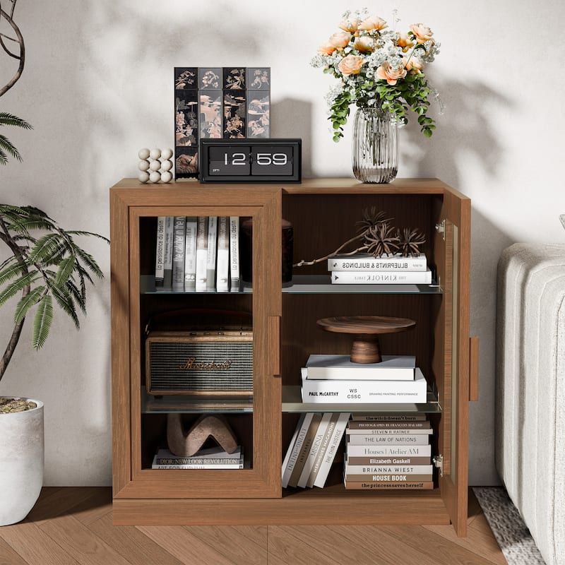 Modular Sideboard Buffet Cabinet with Tempered Glass Doors Credenza Console Table for Living Room Kitchen Dining Room Entryway