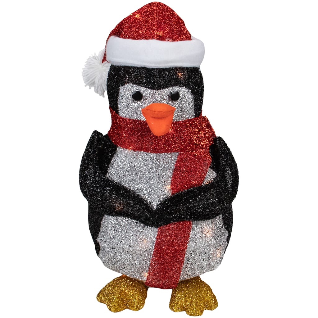 19.5" White Red Lighted Penguin Santa Hat Outdoor Christmas Decoration