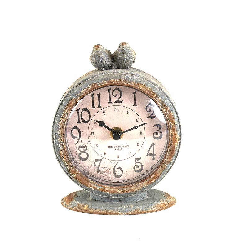 Pewter Mantel Clock with Birds - Grey