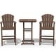 preview thumbnail 19 of 43, 3-Piece HDPE Outdoor Patio Bar Table and Chiar Set, 2 Bar Stools & A Bar Table Brown