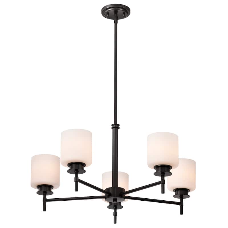 Warren 28 Inch 5 Light Chandelier Gun Metal with Satin White Glass - Gun Metal