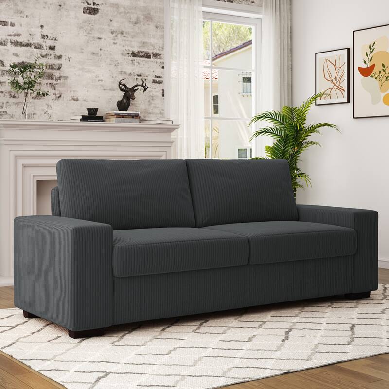 80" Sofa Couch Upholstered Loveseat for Living Room - Gray-Corduroy
