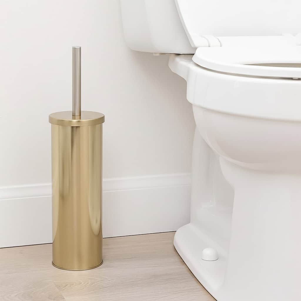 Modern Brushed Gold Toilet Bowl Brush Set with Stainless Steel Handle - 4" L x 4" W x 15" H