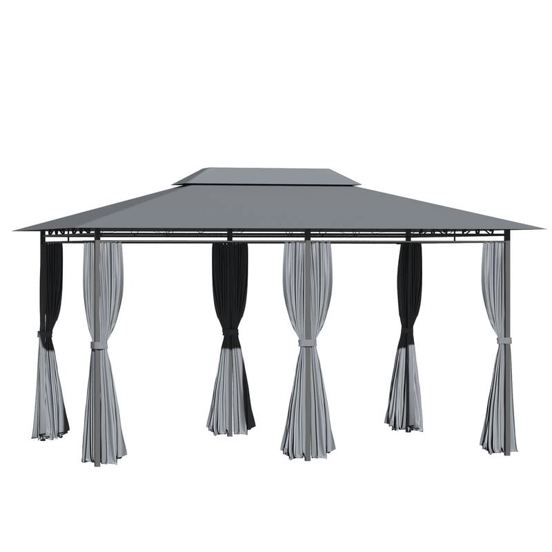 10x13 Foot Patio Gazebo with Curtains, Vented Roof, and Steel Frame for Outdoor Use - Black