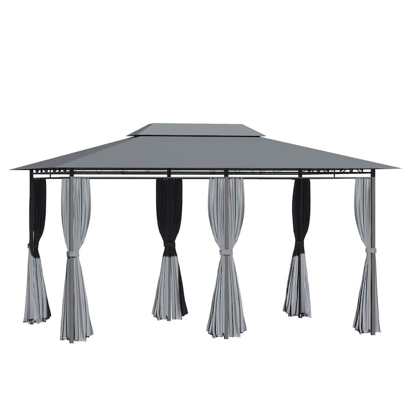 Outsunny 2-tier Grey Outdoor Garden Gazebo with Removable Curtains