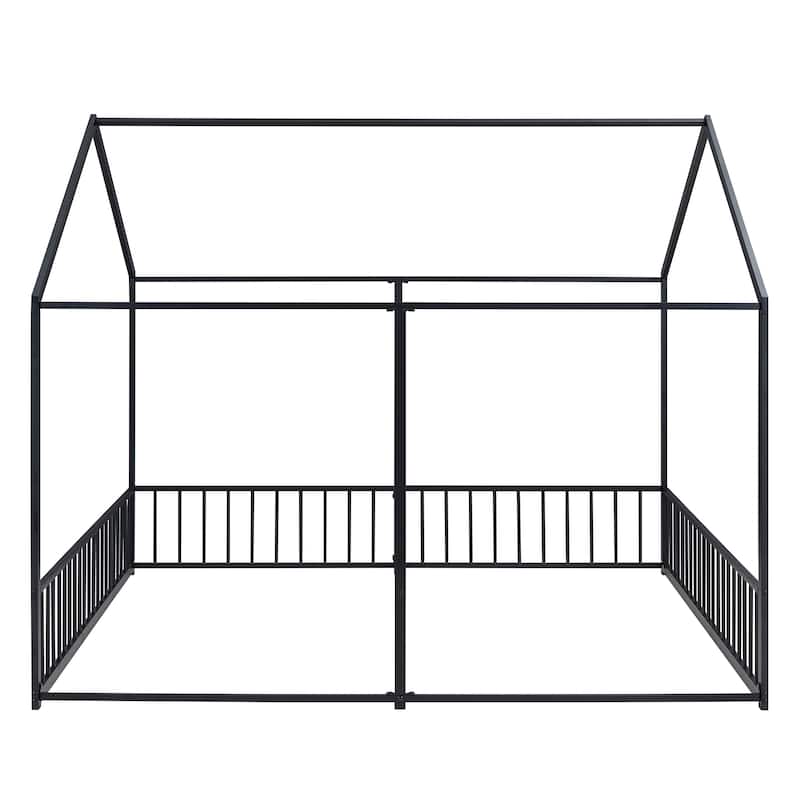 Metal Twin Size House Beds, Two Shared Beds, 2 in 1 Floor Beds Frame