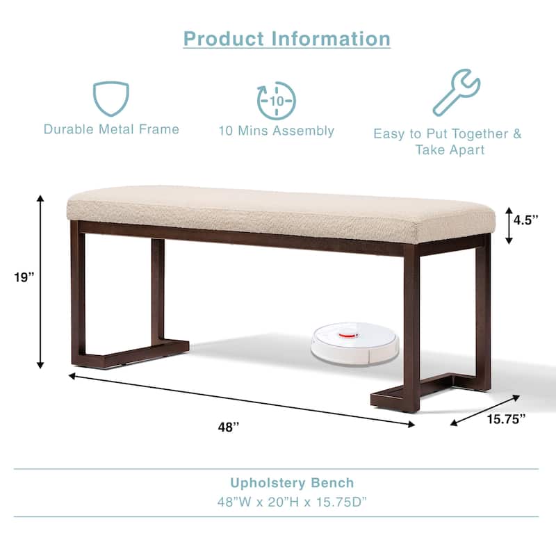 Luxury Bedroom End of Bed Bench Indoor Bench Casual Stool, Dining Room Stool Decorative Stool with Metal Frame - Cream White