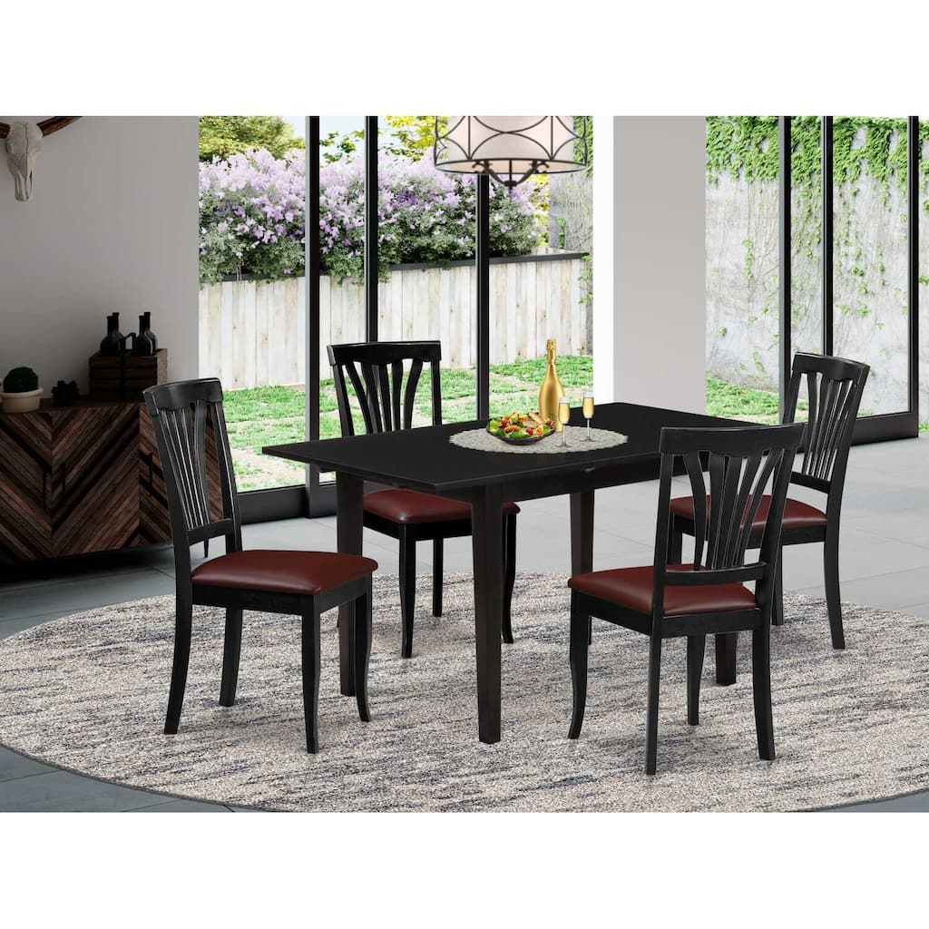 5-Piece Black Finish Solid Wood Top - Dining Room Set - Seats-4