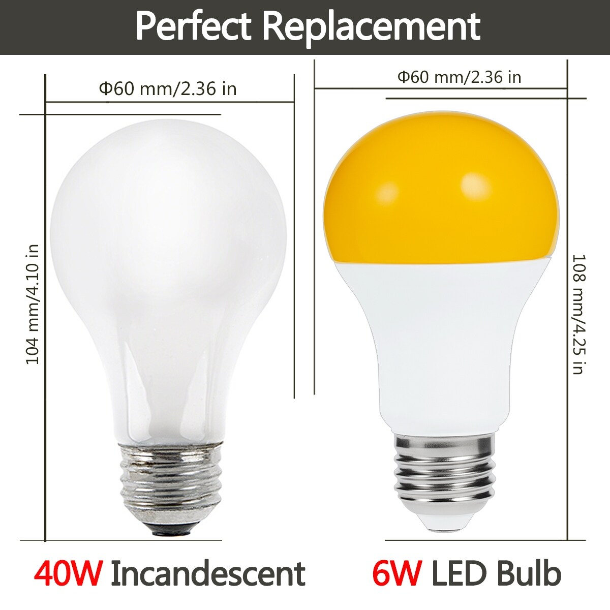 DEWENWILS 4-Pack LED Bug Light Bulbs – A19 Yellow Outdoor Bulbs, 29W (60W Eqv) 600LM
