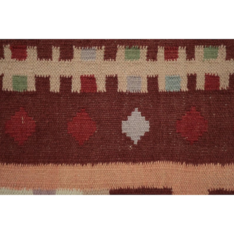 Hand Woven Oriental 100% Wool Carpet Southwestern Tribal Multi-Colored Kilim Runner Rug - 9' 10'' X 3' 4''