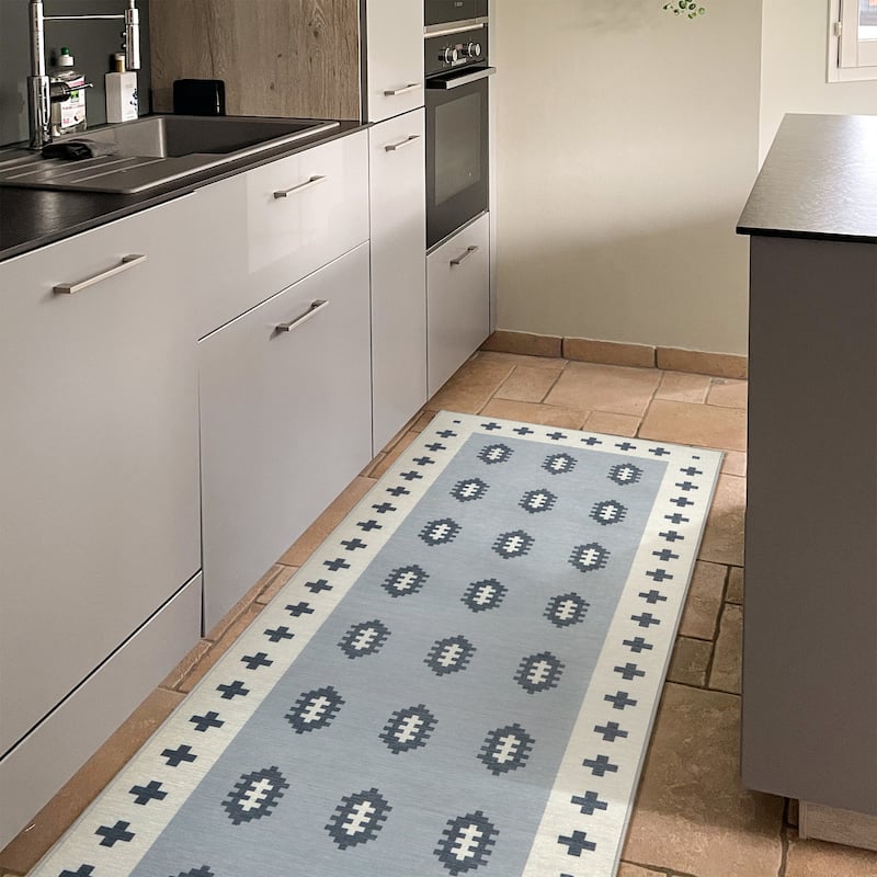 My Magic Carpet Flock Camel Washable Rug - 2.5'x7' - Cool Grey