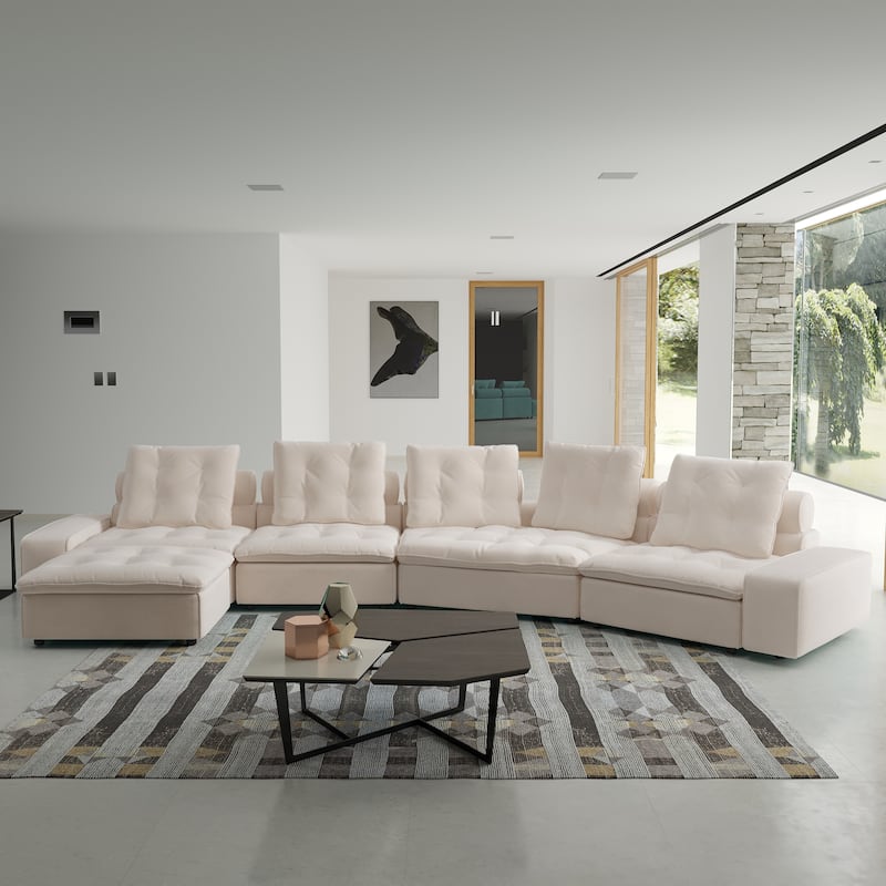 211.77" Down Filled Curved Sectional Sofa Oversized 4 Seater with Ottoman for Living Room Set