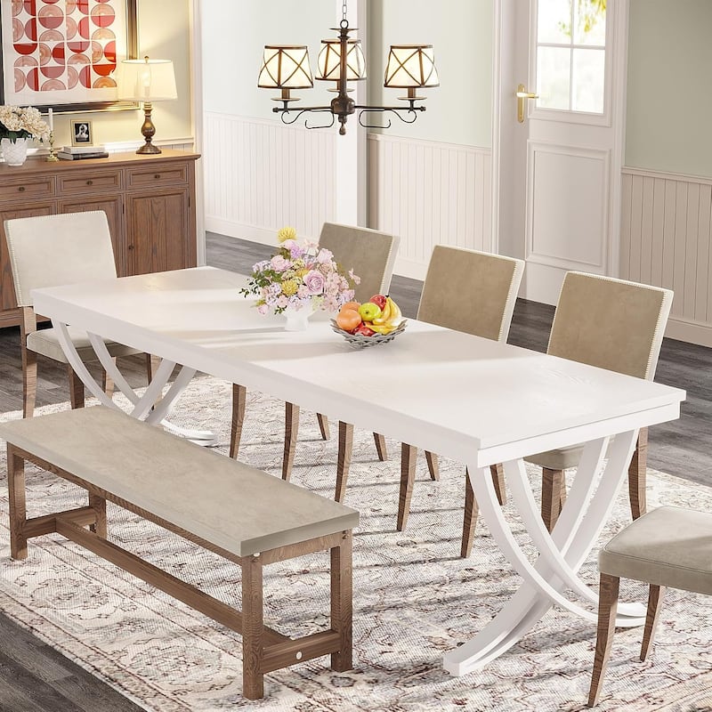 78" Large Rectangular Dining Table, Farmhouse Solid Wood Top Kitchen Table for Dining/Living Room