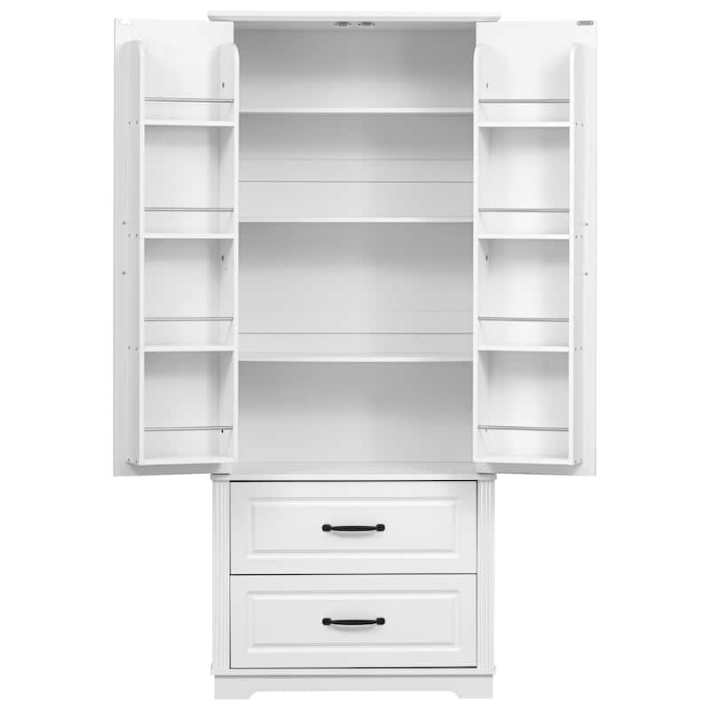 71"Kitchen Pantry Cabinet with 2 Drawers,Embossed Texture Freestanding Cabinet with 8 Door Shelves and 3 Cabinet Shelves
