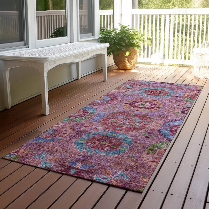 Machine Washable Indoor/ Outdoor Boho Vintage Chantille Rug - Pink - 2'3" x 7'6"
