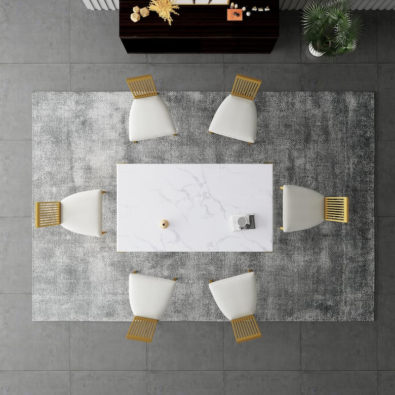 Luxury White Tempered Glass Dining Table with Metal Legs