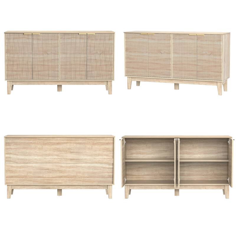 Anmytek Modern 4-Door Wood Buffet Sideboard 55" Wide Rectangular Storage Cabinet with Adjustable Shelves