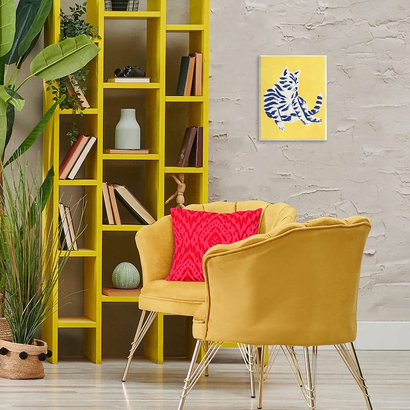 Stupell Unique Bright Cat on Yellow Wall Plaque Art Design By June Erica Vess