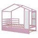preview thumbnail 7 of 12, Pink Twin Size Solid Wood House Bed with Trundle and Writing Board for Kids