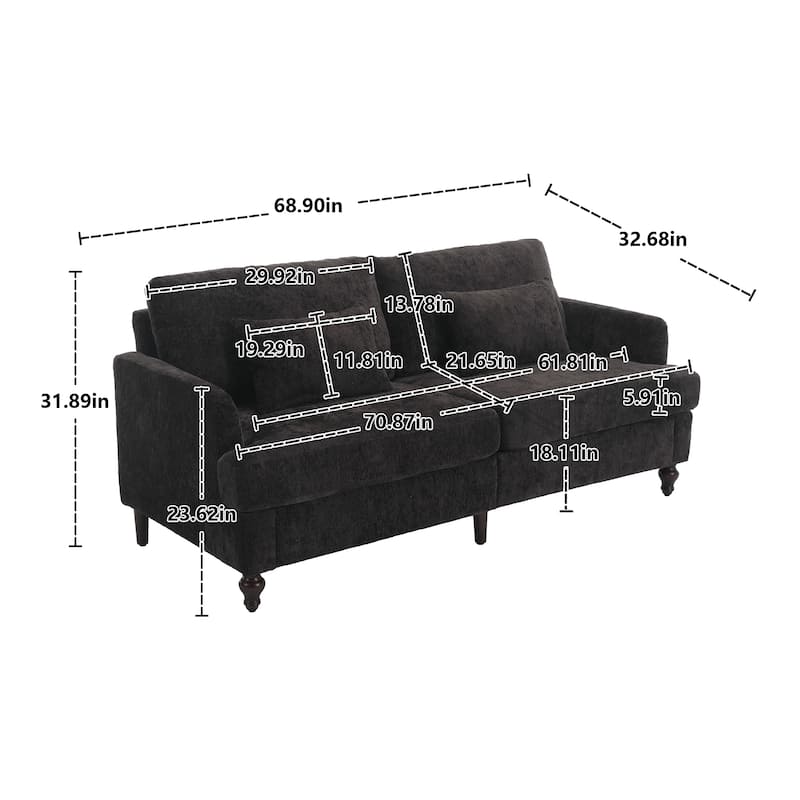 Chenille Fabric Loveseat Sofa, 2-Seater Sofa Couch with Extra Deep Seats, Upholstered Lounge Sofa with Wood Legs