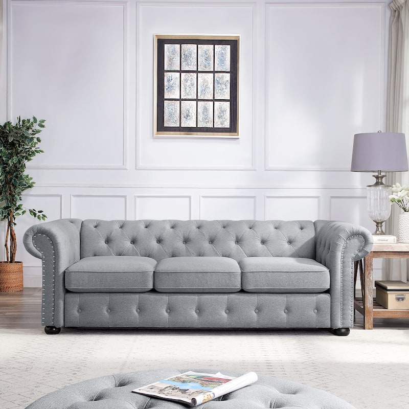 Corvus Aleksis Tufted Chesterfield 3-seater Sofa with Rolled Arms
