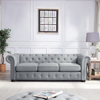 Corvus Aleksis Tufted Chesterfield 3-seater Sofa with Rolled Arms
