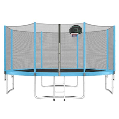 14FT Kids Trampoline with Safety Net Basketball Hoop Ladder Easy Assembly Round Outdoor
