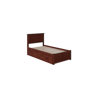 Twin XL Platform Bed with Trundle & Footboard - Modern Design, Easy Assembly, Walnut Finish