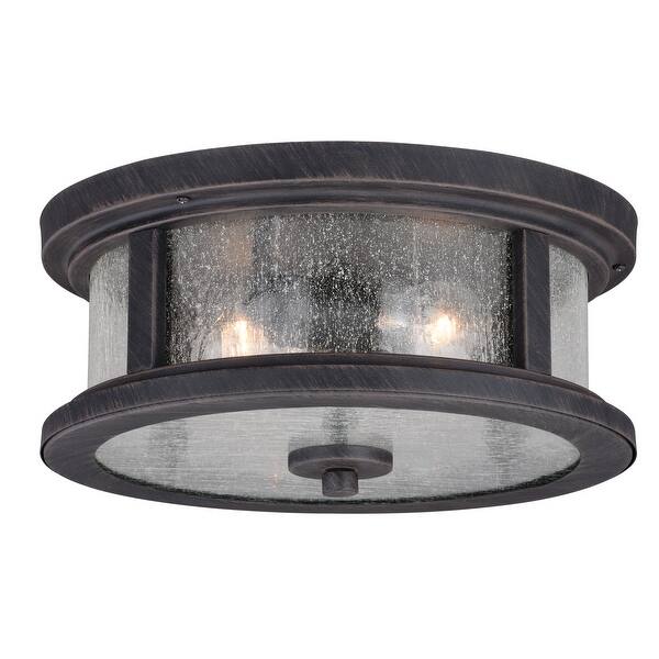 slide 2 of 9, Cumberland Iron Bronze Rustic Outdoor Flush Mount Ceiling Light with Edison Bulbs - 13-in W x 6-in H x 13-in D Rust Iron - 13-in W x 6-in H x 13-in D