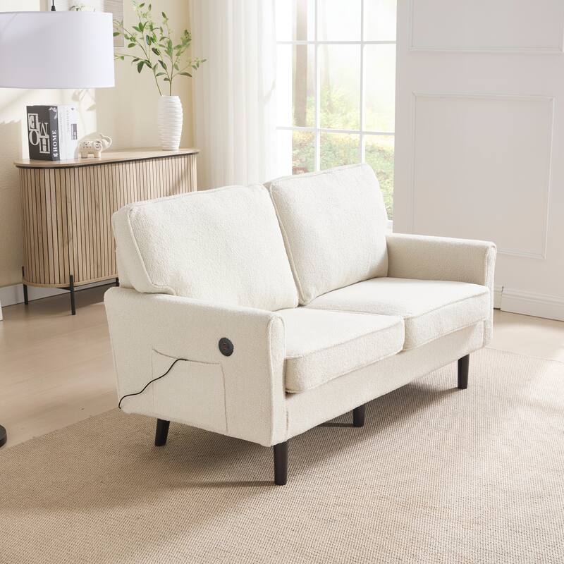 Loveseat Sofa Upholstered Deep Seat Sofa Modern Love Seat with USB & Removable Pillow Cover, Pockets 2-seat Armchair