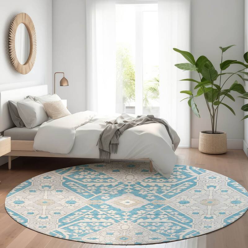 Premium Washable Super Soft Traditional Agra Mayfield Rug - Teal - 8' x 8'
