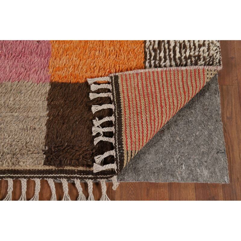 Hand Knotted Oriental 100% Wool Carpet Modern All-Over Multi-Colored Moroccan Area Rug - 9' 4'' X 5' 8''