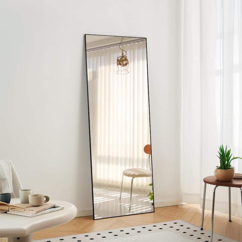 Full Length Mirror - Black Aluminum Alloy Frame, Leaning/Wall Mounted, Shatter-Proof