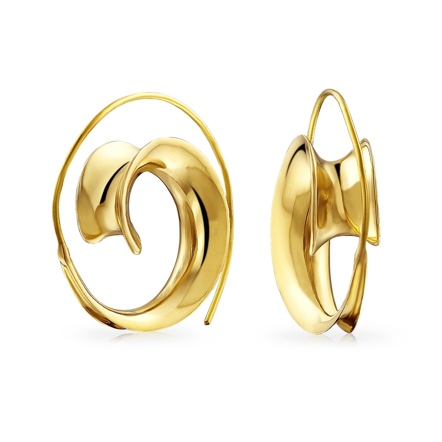 Plated Jewelry Fashion Dangle Hoop Earrings Circles Round Brass Spiral
