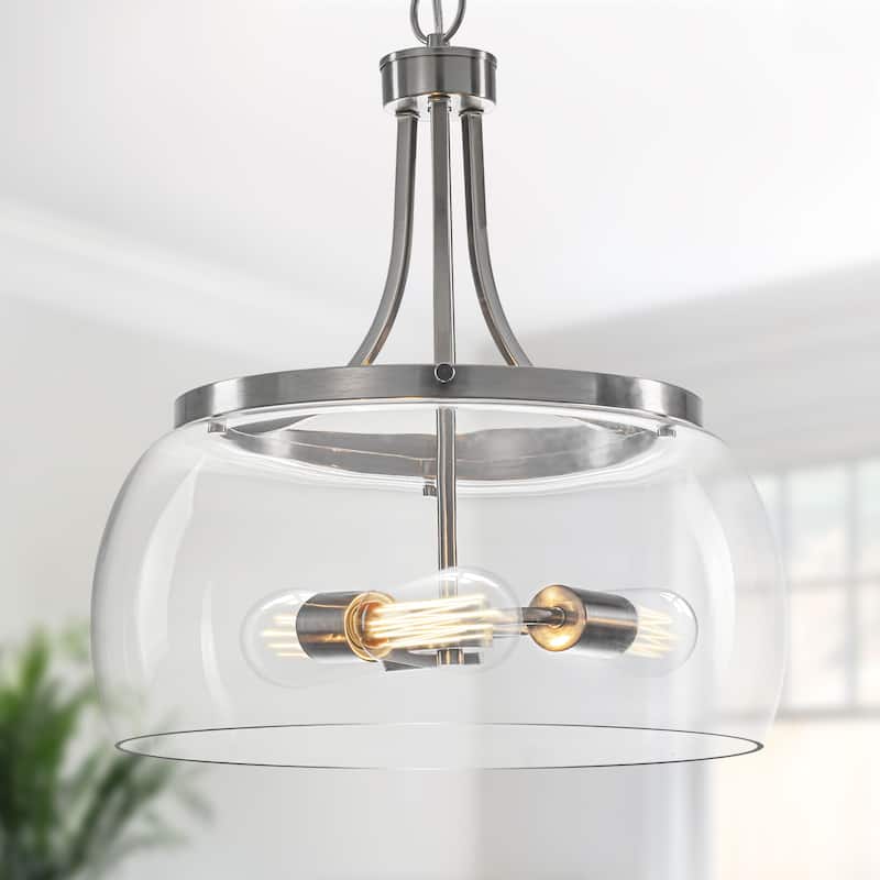 Starsky 1/3-Light Modern Clear Glass Dome Pendant Light - Nickel - 3-Light