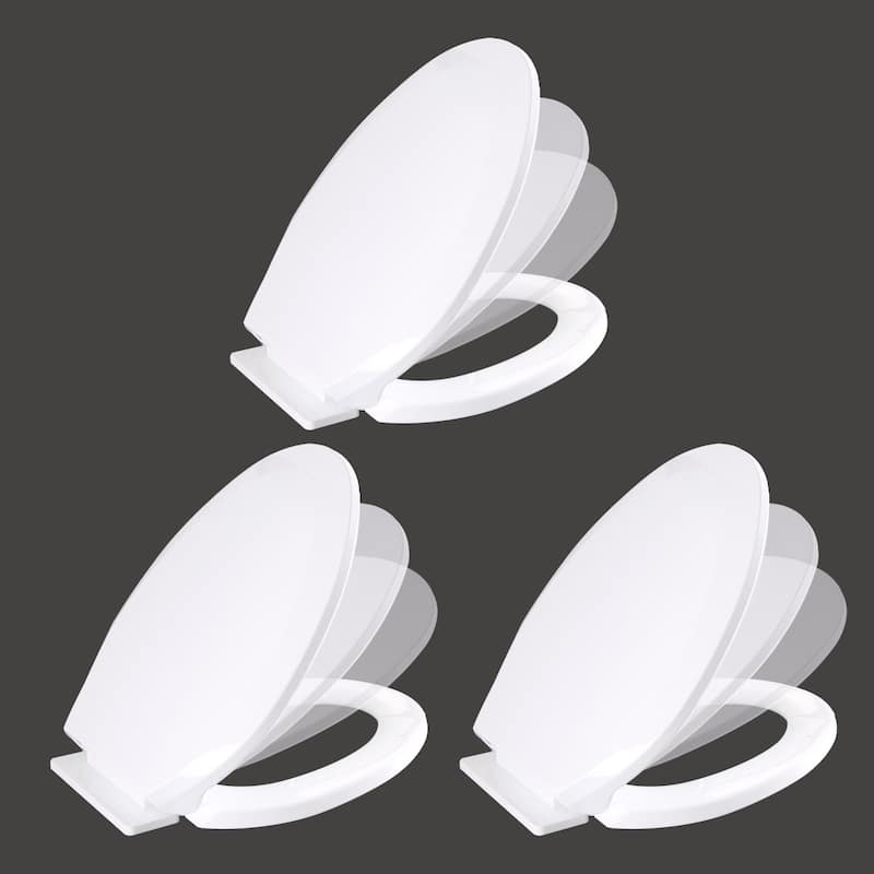 White Toilet Seat Elongated Slow Close Toilet Seat with Non Slip Seat Bumpers and Adjustable Hinge (Set of 3) Renovators Supply