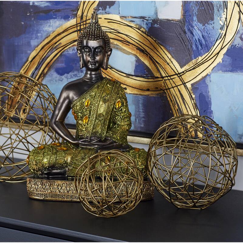 CosmoLiving by Cosmopolitan Gold or Silver Metal Wire Orb Geometric Decorative Sculpture (Set of 3)