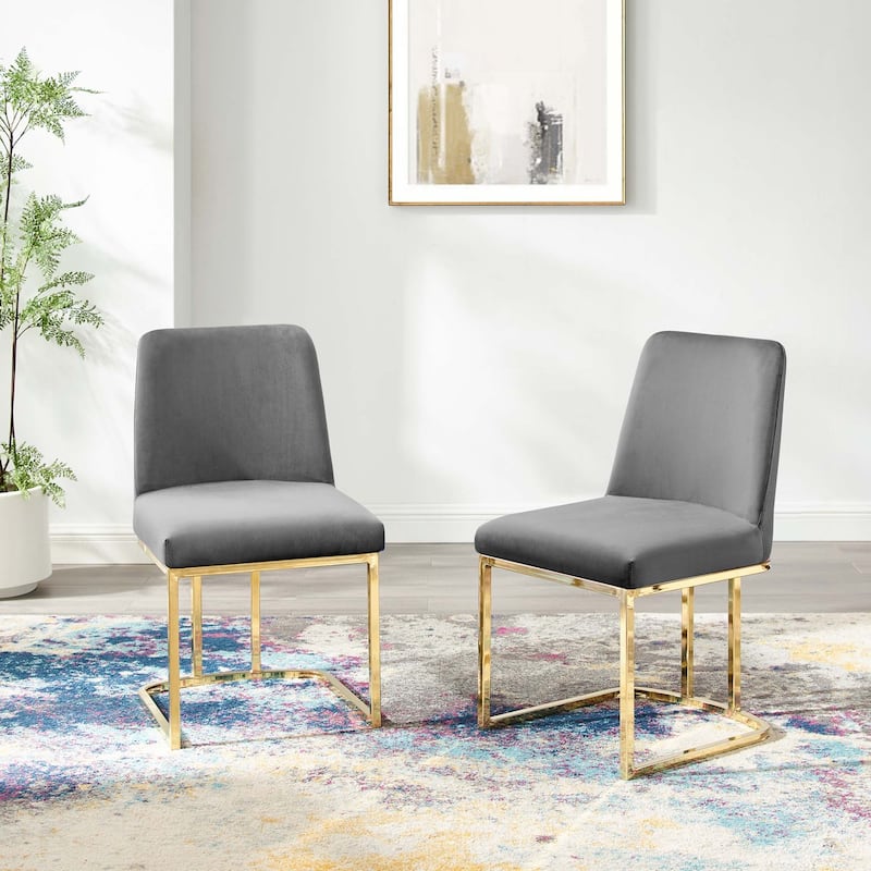 Amplify Sled Base Performance Velvet Dining Chairs Set of 2 - Gold Gray