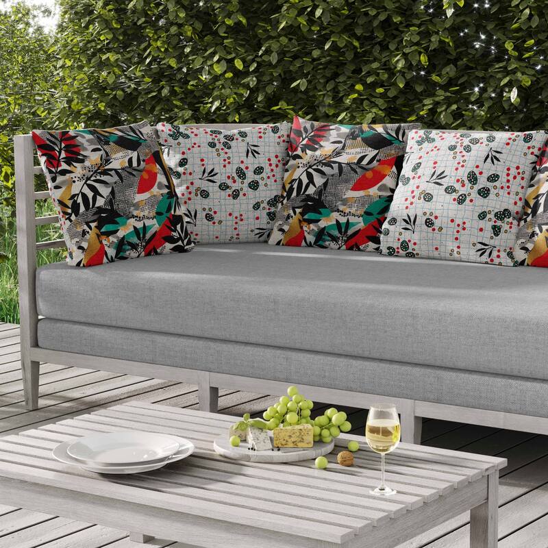 Leafy Collage Indoor/Outdoor Reversible Throw Pillow Red and Gray