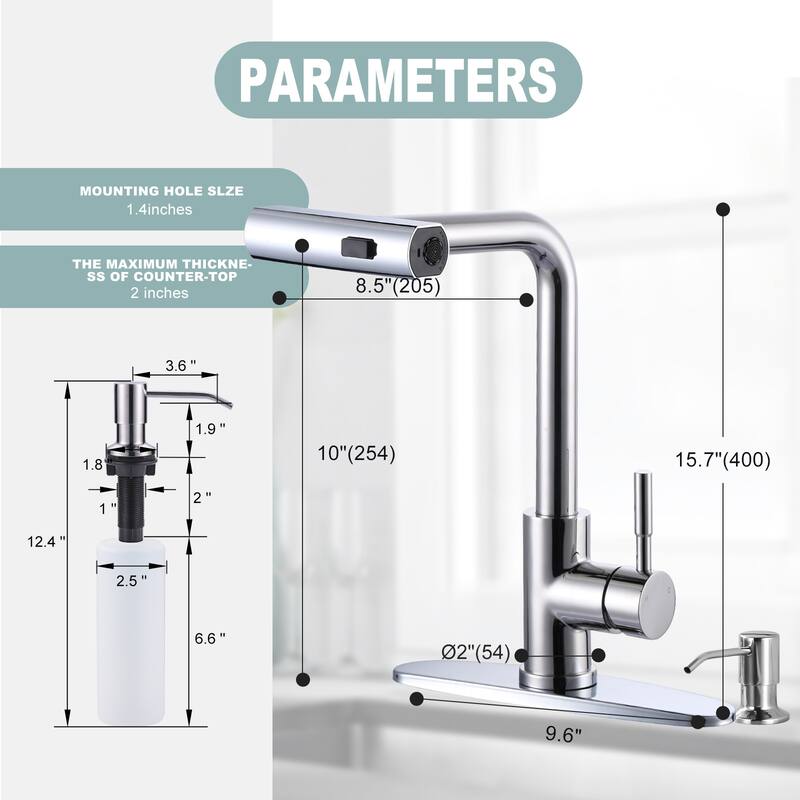 WOWOW Single Handle Waterfall Pull Down Sprayer Kitchen Faucet