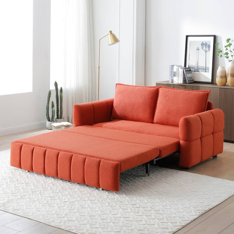 Convertible Loveseat Sleeper Sofa Couch with Metal Frame, 2-Seater Sofa Couch Pull-Out Sofa Bed with Armrests