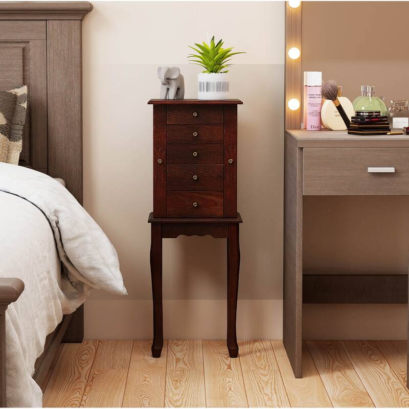 Costway Jewelry Cabinet Storage Chest Standing Organizer Mirror White - See Details